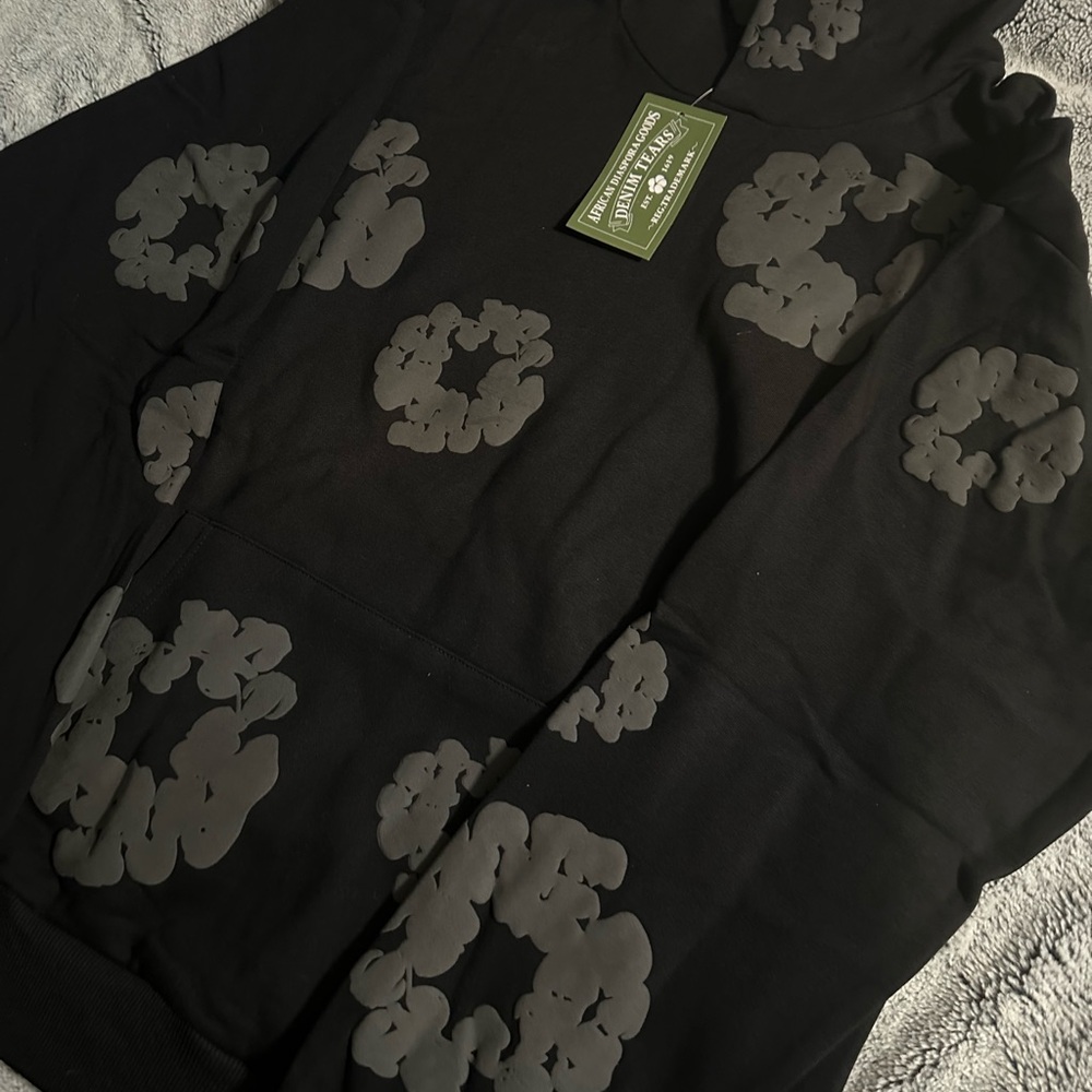 Black Hoodie with Gray Floral Pattern